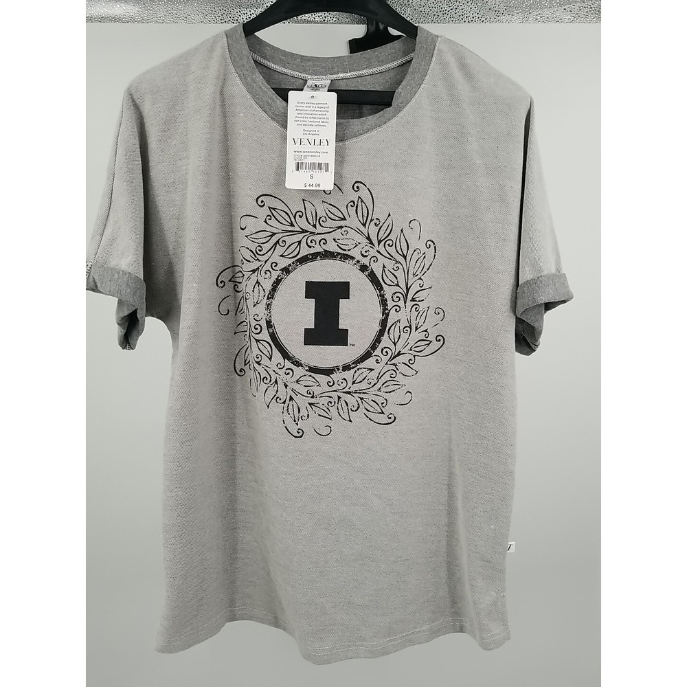 Venley Womens NCAA Illinois Fighting‎ Illini Gray Short Sleeve Sweatshirt Tee S